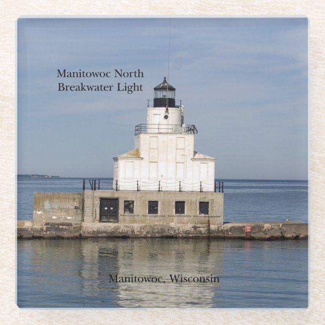 Manitowoc North Breakwater Light glass coaster (Front)