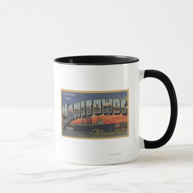 Manitowoc, Wisconsin - Large Letter Scenes Mug (Right)