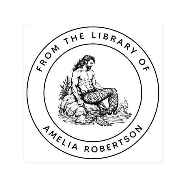 Manly Merman Sculpted Abs and Chain on Rocks Book Self-inking Stamp (Design)