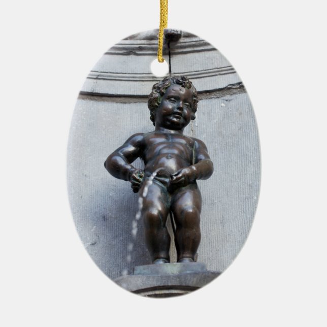 Mannekin Pis in Brussels Ceramic Tree Decoration (Front)