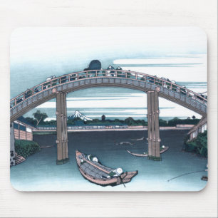 Mannen Bridge, Fukaga Ukiyo-e by Hokusai, Japanese Mouse Pad
