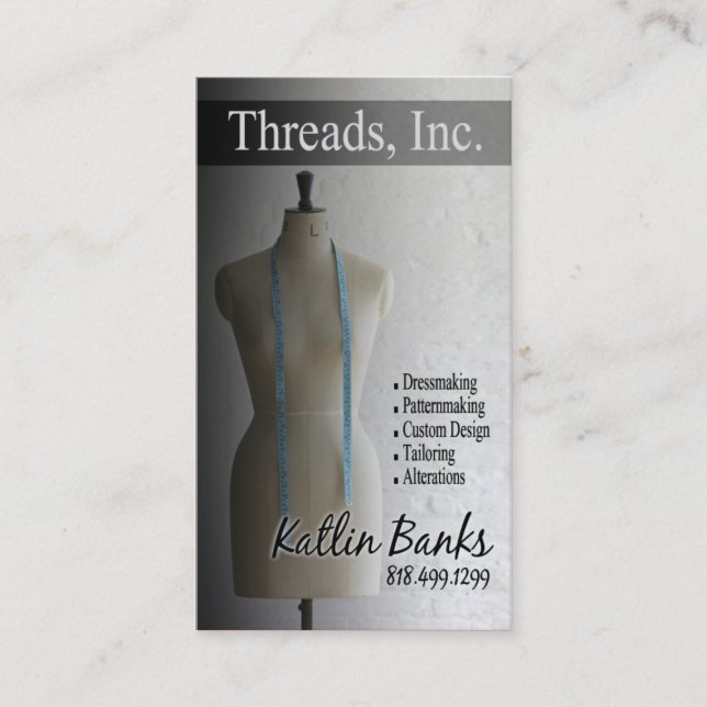 "Mannequin" Dressmaker, Seamstress, Tailor, Design Business Card (Front)