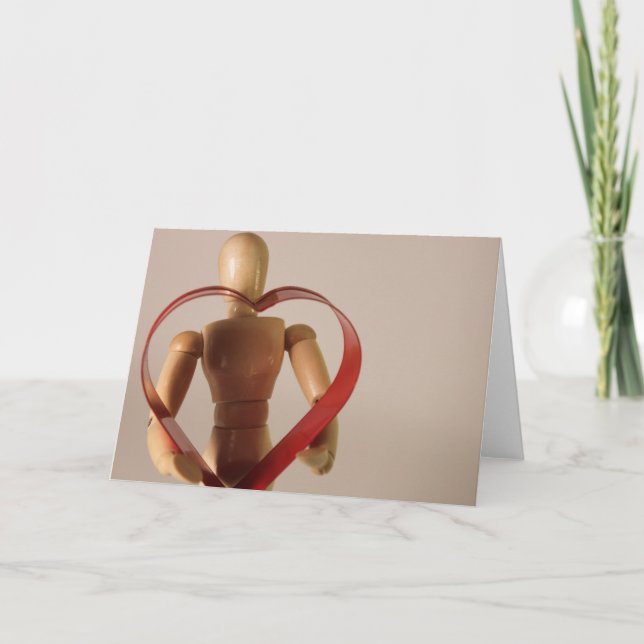 Mannequin holding heart holiday card (Front)