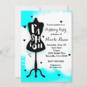 Mannequin Stand FASHION Aqua & White with Hearts Invitation