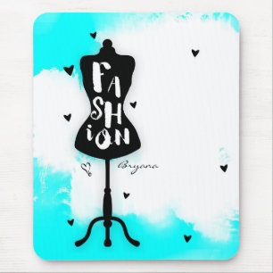 Mannequin Stand FASHION Aqua & White with Hearts Mouse Pad