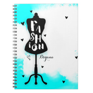 Mannequin Stand FASHION Aqua & White with Hearts Spiral Notebook