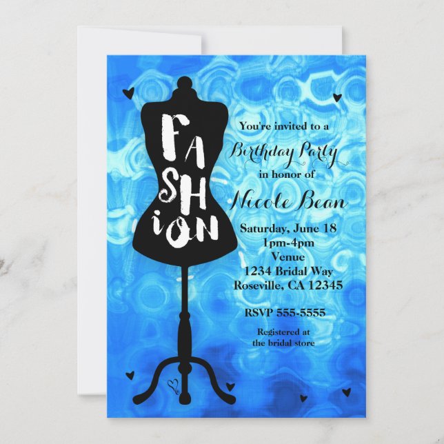 Mannequin Stand Vintage Retro Blue FASHION Party Invitation (Front)