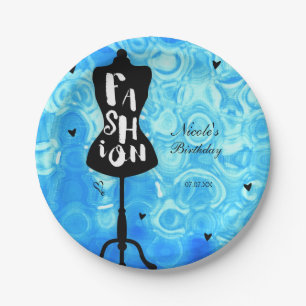 Mannequin Stand Vintage Retro Blue FASHION Party Paper Plate