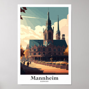 Mannheim Germany Travel Art Vintage Illustration Poster