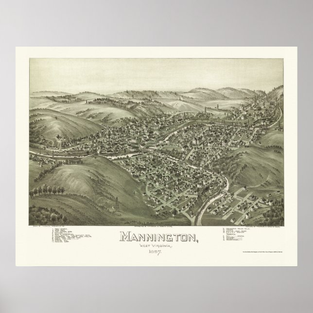 Mannington, WV Panoramic Map - 1897 Poster (Front)