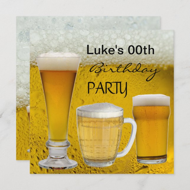 Mans Any Age Birthday Party Drinks Beer Invitation (Front/Back)
