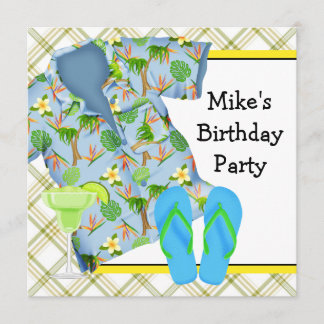 Mans BBQ Margarita Beach Birthday Party Invitation
