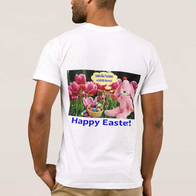 mans bella tee.  Happy Easter.  alpaca/bunny T-Shirt (Back)
