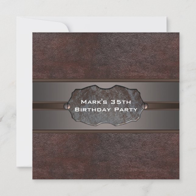 Mans Birthday Party Brown Leather Invitation (Front)