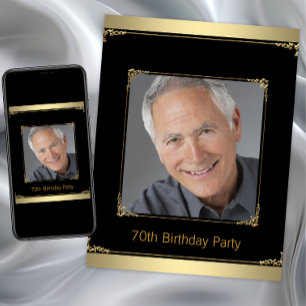 Mans Black and Gold Birthday Party Invitation