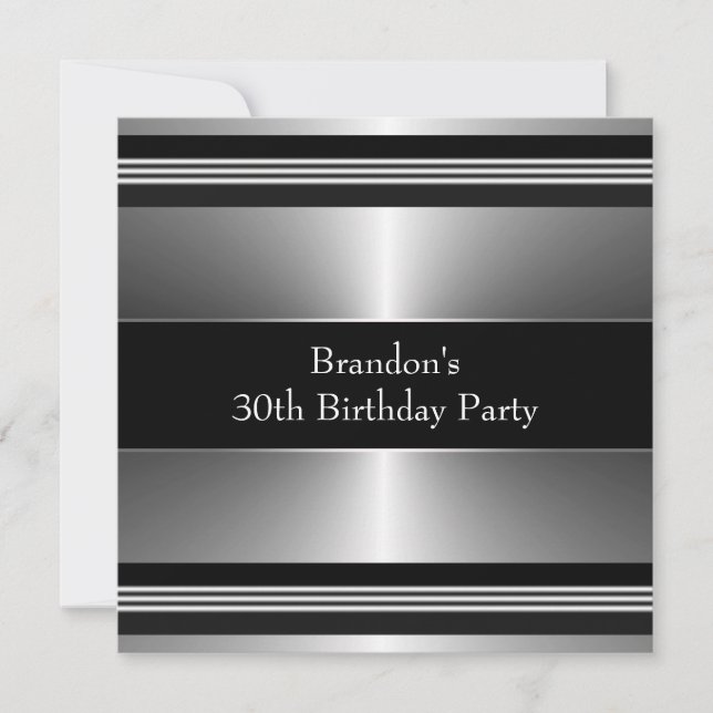 Mans Black and Silver Birthday Party Invitation (Front)