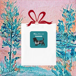 Mans Forever Friend Dog Folk Art Flora Decorative Square Sticker