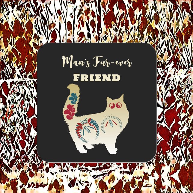 Mans Forever Friend Gold Cat Folk Art Decorative  Square Sticker (Mans Forever Friend Gold Cat Folk Art Decorative Square Sticker)
