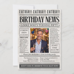 Man's Funny Newspaper Photo 50th Birthday  Invitation