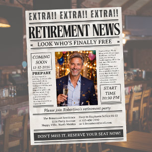 Man's Funny Newspaper Photo Retirement Party  Invitation