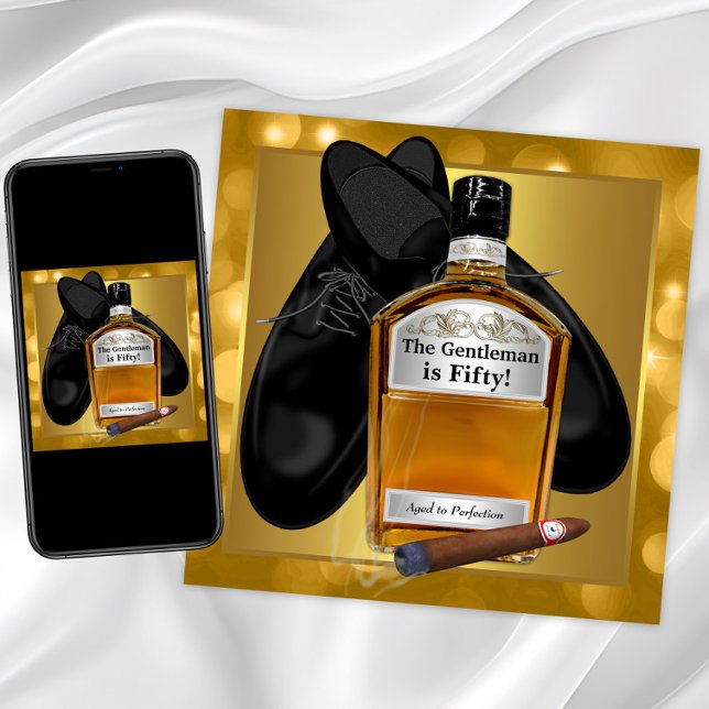 Mans Gold 50th Birthday Party Invitation (Mans any number birthday invitation. Instant download and printed invitations available.)