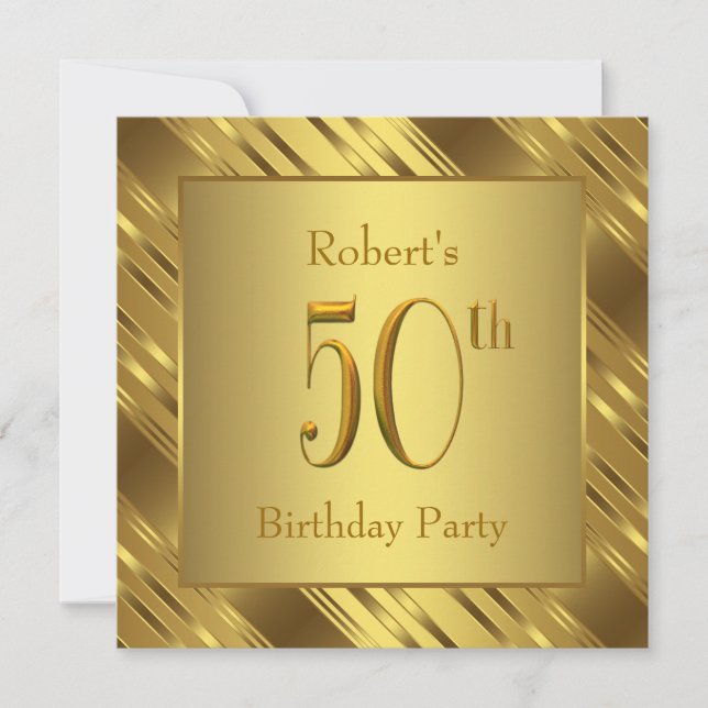 Mans Gold 50th Birthday Party Invitation (Front)
