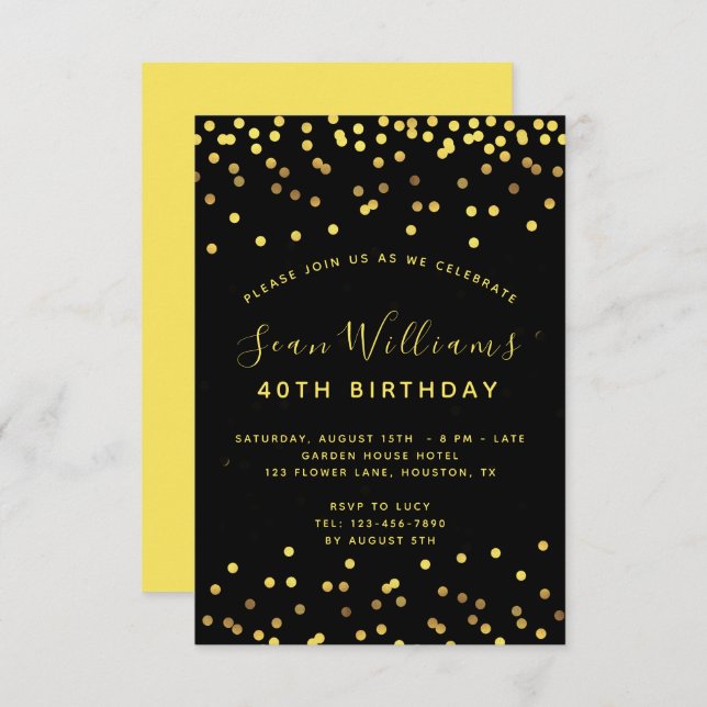 Man's Gold Confetti Birthday Party Invitation (Front/Back)