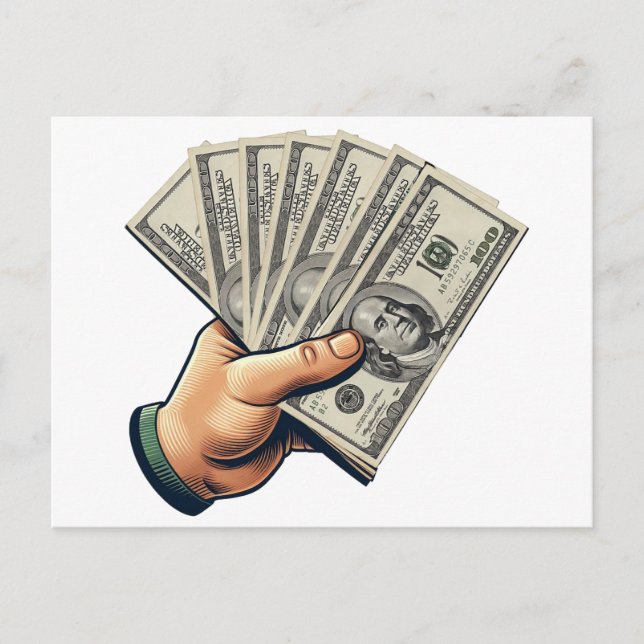 Mans hand Holding 100 dollar Bills money art Postcard (Front)