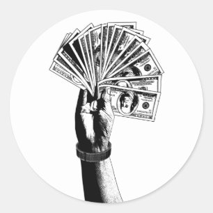 Mans hand Holding 100 dollar Bills money cash art Classic Round Sticker