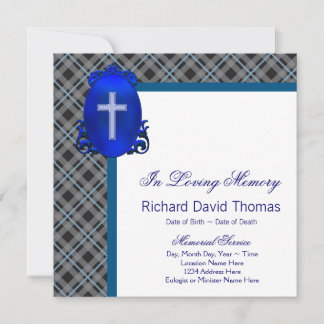 Mans Navy Blue Grey In Loving Memory Memorial Invitation
