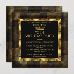 Mans Photo 70th Birthday Party Crown Gold Chevron Invitation