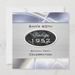 Mans Vintage 60th Silver Metal Black Birthday Invitation