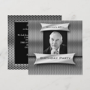 Mans Vintage 60th Silver Metal Black Birthday Invitation