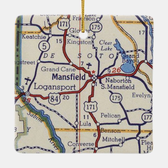 Mansfield LA Vintage Map Ceramic Ornament (Back)