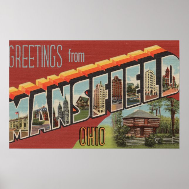 Mansfield, Ohio - Large Letter Scenes Poster (Front)