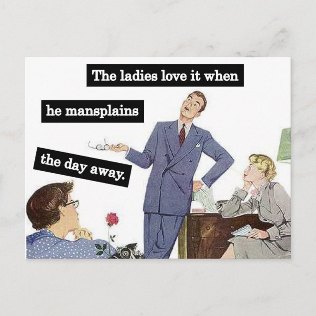 Mansplaining at the Office, Vintage Secretaries Postcard (Front)