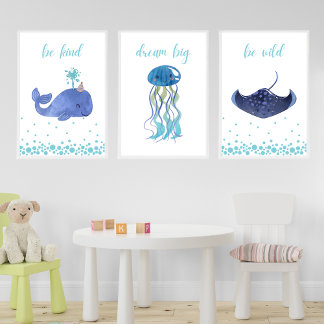 Manta Ray Be Wild Nursery Kids Poster