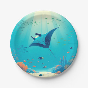 Manta ray coastal art paper plate