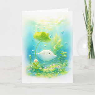 Manta Ray Resting Beneath a Lily Pad Card