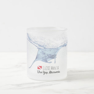 Manta ray silhouette frosted glass coffee mug