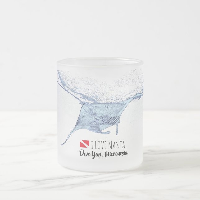 Manta ray silhouette frosted glass coffee mug (Center)