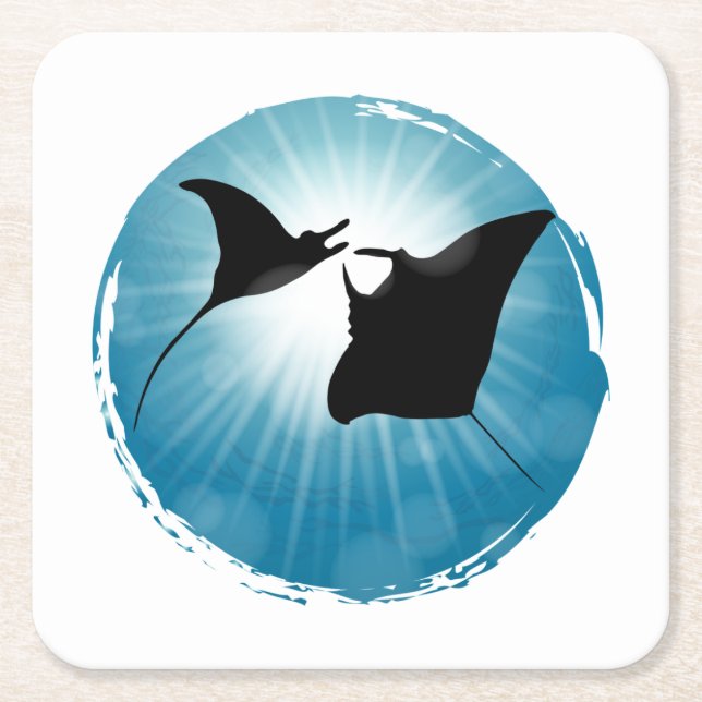 Manta Ray Underwater Aquatic Life Square Paper Coaster (Front)