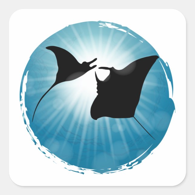 Manta Ray Underwater Aquatic Life Square Sticker (Front)