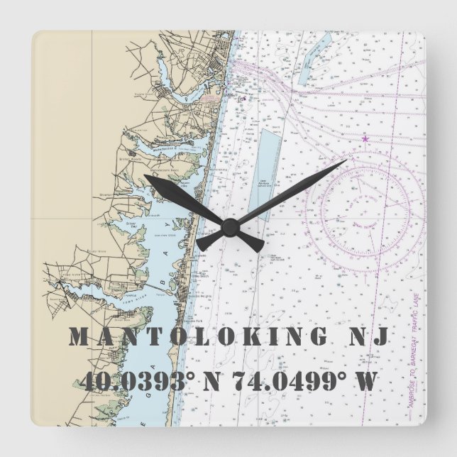 Mantoloking NJ Latitude Longitude Nautical Chart Square Wall Clock (Front)