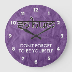 Mantra SO HUM - flat black & white contour Large Clock