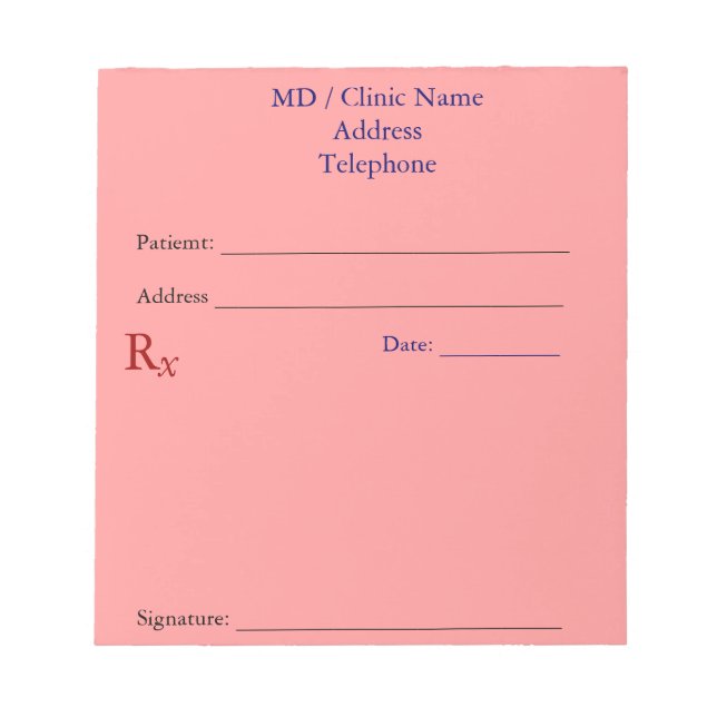 Manual Prescription Pads (Light Pink) (Front)