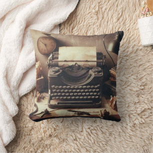 Manual Vintage Antique Typewriter Brown Sepia Cushion
