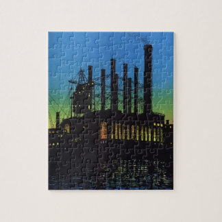 Manufacturing Factory at Sunset, Vintage Business Jigsaw Puzzle