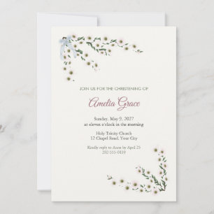 Manuka Blossom Corners Christening Invitation