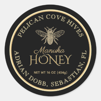 Manuka Honey Black Dark Gold Vintage Bee Classic Round Sticker